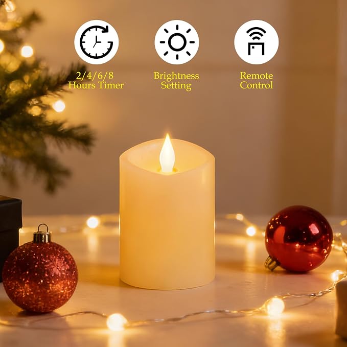 Realistic Flickering Flameless Candles with Timer - Battery-Powered 4 Inch Ivory LED Pillar Candle for Weddings, Valentine's Day & Indoor/Outdoor Decor - Safe for Kids/Pets (1-Pack)
