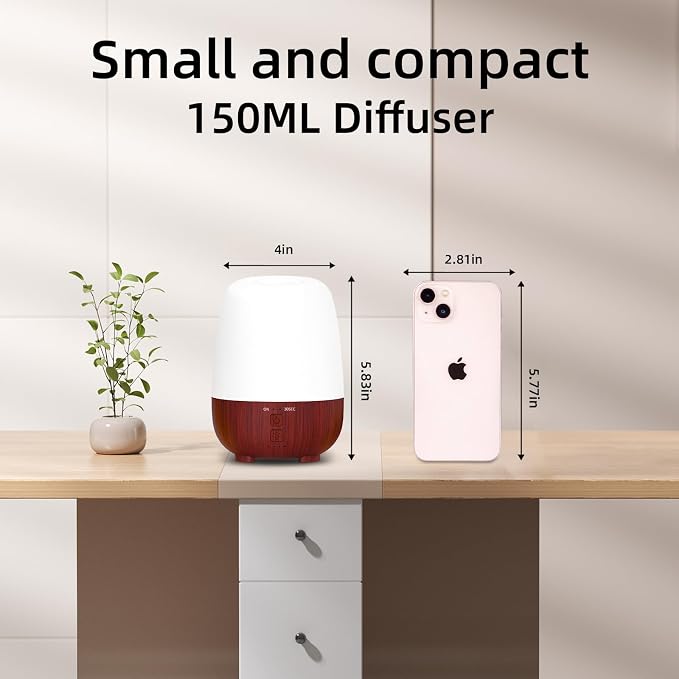 SPLITSKY Cordless Essential Oil Diffuser, 150ml Rechargeable Battery-Operated Quiet Aromatherapy Diffuser with 7-Hour Runtime, 7-Color LED Light & 2 Timer Settings for Bedroom, Living Room, Bathroom