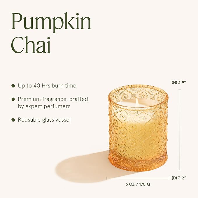 LA JOLIE MUSE Pumpkin Chai Home Scented Candle for Fall | Non Toxic Natural Soy | Luxury Jar Candle | Decor Gifts for Women & Men | 40 Hrs