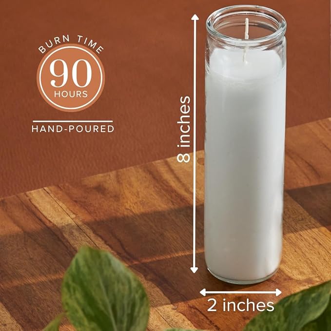 Simply Soson 2x8 inch White Devotional Candles in Glass Jar - 1 Piece - 90 Hours – Prayer Candle - Tall Pillar Candles for Religious, Memorials, Party Decor