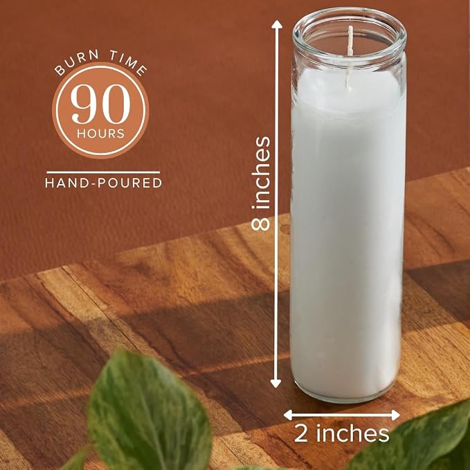 Simply Soson 2x8 inch White Devotional Candles in Glass Jar - 12 Pack - 90 Hours – Prayer Candle - Tall Pillar Candles for Religious, Memorials, Party Decor