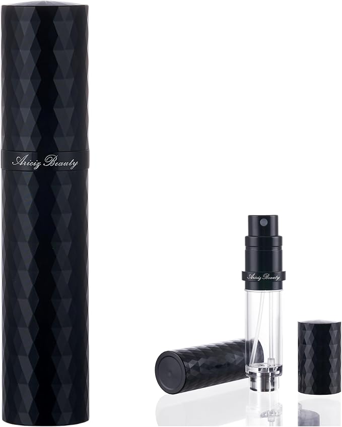 Travel Perfume Refillable Atomizer 0.17fl.oz/5ml. Cologne Pocket Recyclable Portable Sprayer Bottle. Mini Scent Pump Case Dispenser Container (BLACK)