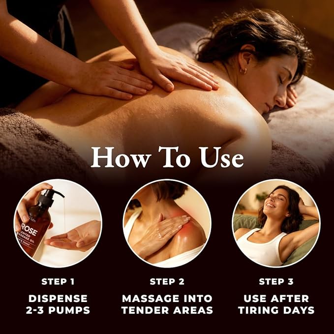 Gya Labs Rose Massage Oil - 6.76 Fl Oz - Delivers Deep Relaxation with Luxurious Feel, Offers Deep Hydration for Skin - Made with Authentic Rose Otto, Non-Greasy Formula, Non-GMO and Cruelty-Free
