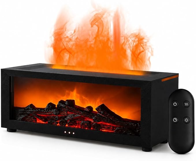 Essential Oil Diffuser, Fireplace Fire Flame Aromatherapy Diffuser, 150ml Ultrasonic CoolMist Humidifier, Scent Aroma Diffuser with 7Colors Light. Timer & Auto-Off for Home
