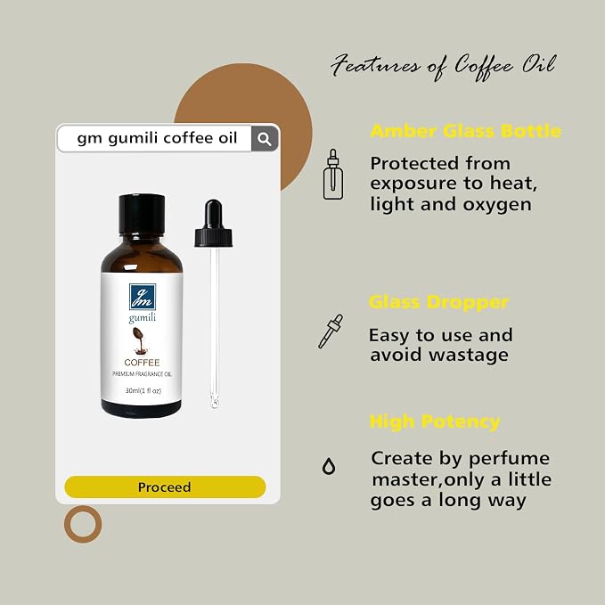 GM Gumili Coffee Essential Oil, Home Fragrance Oil, for Candle Scents Soy Wax Candle Making, Soap, Dryer Balls, Diffusers, Laundry, Slime -1 oz /30ml