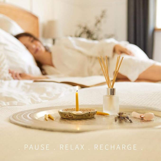 Relaxation Candles by Cotton & Grey – 12 Pure Beeswax Twenty Minute Candles with Ceramic Holder for Meditation, Mindfulness, Relaxation and Well-Being