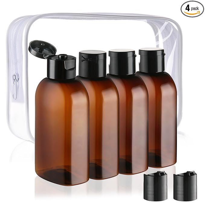 Cosywell Travel Shampoo Bottles 4pcs 3.4oz TSA Approved Travel Size Bottles for Toiletries Leak Proof Empty Lotion Containers with Flip Cap Small Plastic Squeeze Bottle