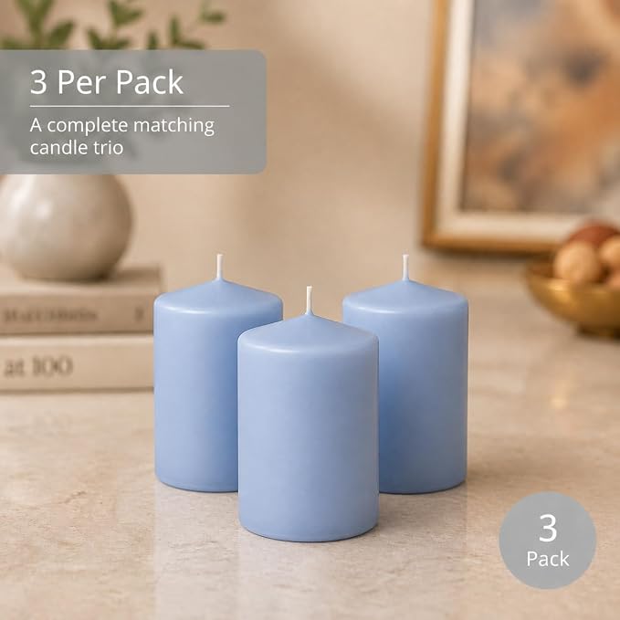 yummi 3" x 4" Periwinkle Blue Round Pillar Candles - 3 per Pack
