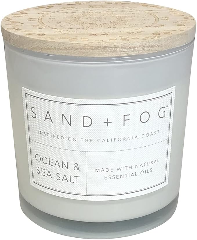 Sand + Fog Scented Candles - Ocean & Sea Salt - Additional Scents and Sizes - 3 Wicks 100% Cotton Lead-Free - Luxury Air Freshening Jar Candles - Perfect Home Decor - 21 oz