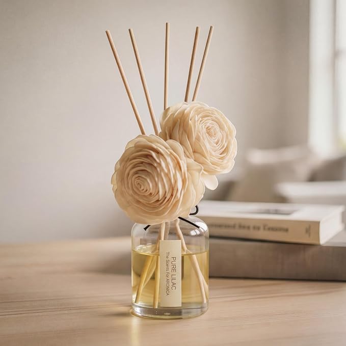 Aronica Twin Sola Diffuser - Pure Lilac Fragrance, 160ml / 5.41 Floz, Lilac Scented Products, Flower Decor, Aesthetic Spring Reed Diffuser for Home
