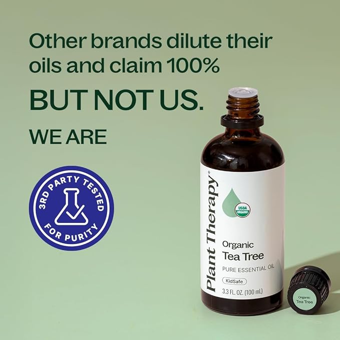 Plant Therapy Organic Tea Tree Oil (Melaleuca) 100% Pure, USDA Certified Organic, Undiluted, Natural Aromatherapy, Therapeutic Grade 100 mL (3.3 oz)