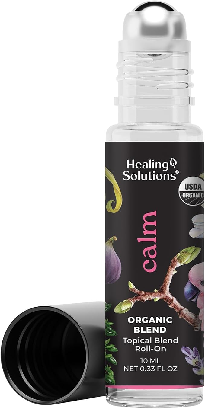 Healing Solutions - Organic Calm Blend Essential Oil Roll On USDA Certified Perfume, Sleep, Massage, Aromatherapy - 10ml