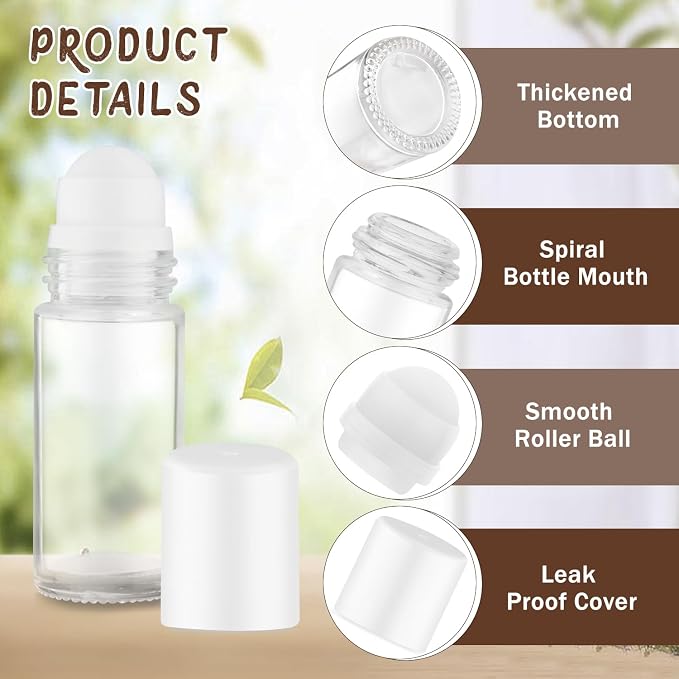 8 Pieces 30ml/1oz Clear Glass Essential Oil Roller Bottles,Empty Deodorant Roll On Bottles,Leak-Proof Cosmetic Container with Roller Balls for Perfume,Aromatherapy,Moisturizer
