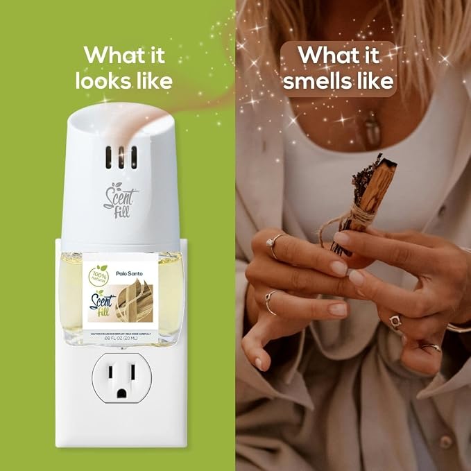 Scent Fill 100% Natural Palo Santo Plug in Air Freshener, Scented Oil Refills, 3 Refills