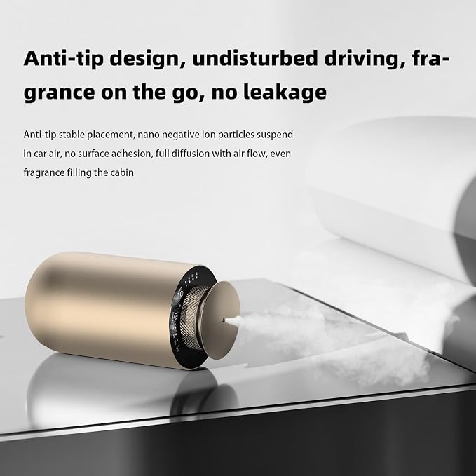 2026 Upgraded Rechargeable Waterless Car Scent Diffuser Kit, Includes 2 Premium Oils, Auto On/Off, 4 Mist Levels & Timers, Portable Aromatherapy Diffuser for Hotel,Home,Room,Studio,Office - Gold