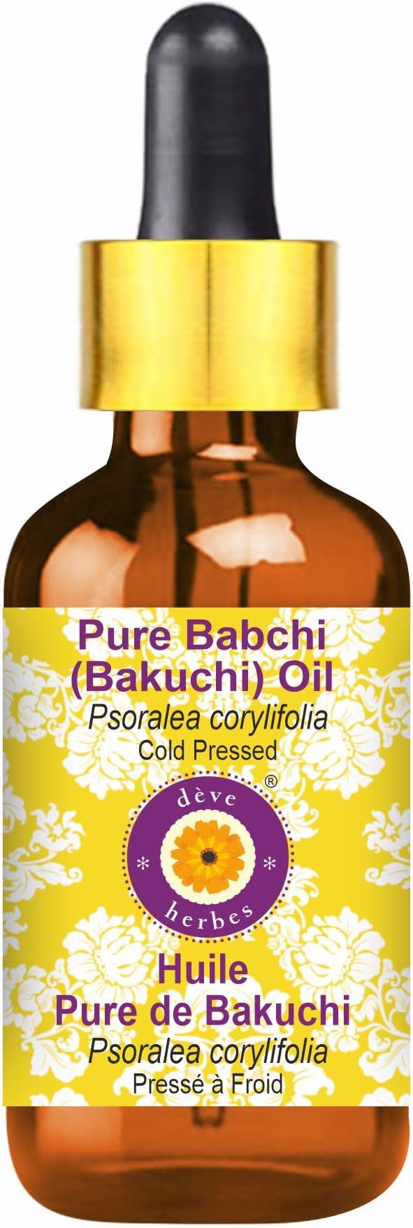 Deve Herbes Babchi (Bakuchi) Oil (Psoralea corylifolia) with Glass Dropper | Cold Pressed | Pure | For Diluting Essential oils | Skin & Massage | Non-Sticky | Lightweight | Unisex | 50ml (1.69 oz)