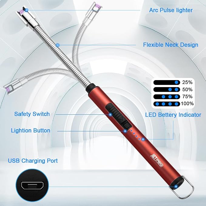 Candle Lighters USB Rechargeable Arc Electric Lighter with 360° Flexible Neck for Candle BBQ Camping (Red)