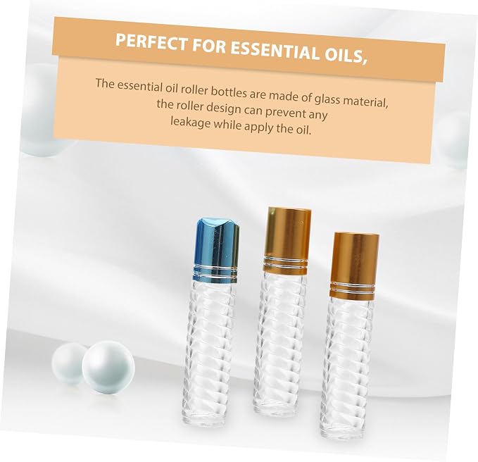 Lurrose 12pcs 5ml Glass Roller Bottles with Cap Essential Oil Bottle Kit Perfume Sub-packaging Portable Mini Roll-on for Travel and Aromatherapy Use Random Color