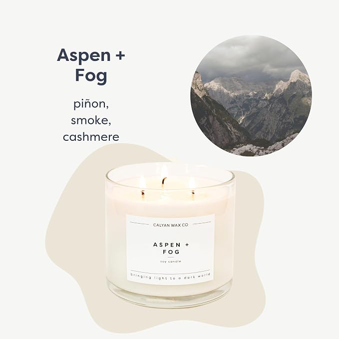 Calyan Wax Co. Aspen & Fog 3 Wick Scented Candle - 43 Hour Burn - Luxury 3 Wick Soy Candles - Clean Soy Wax Candles - Long Lasting Large Glass Jar Candle for Home - 14.9oz