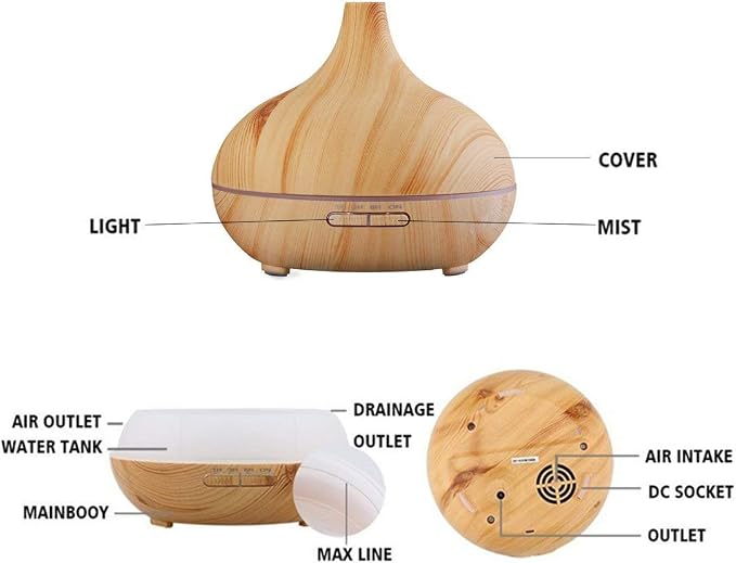 Aroma Essential Oil Diffuser, JoySusie 500ml Wood Grain Ultrasonic Cool Mist Whisper-Quiet Humidifier with Color LED Lights Changing & 4 Timer Settings, with Remote Control (Brown)
