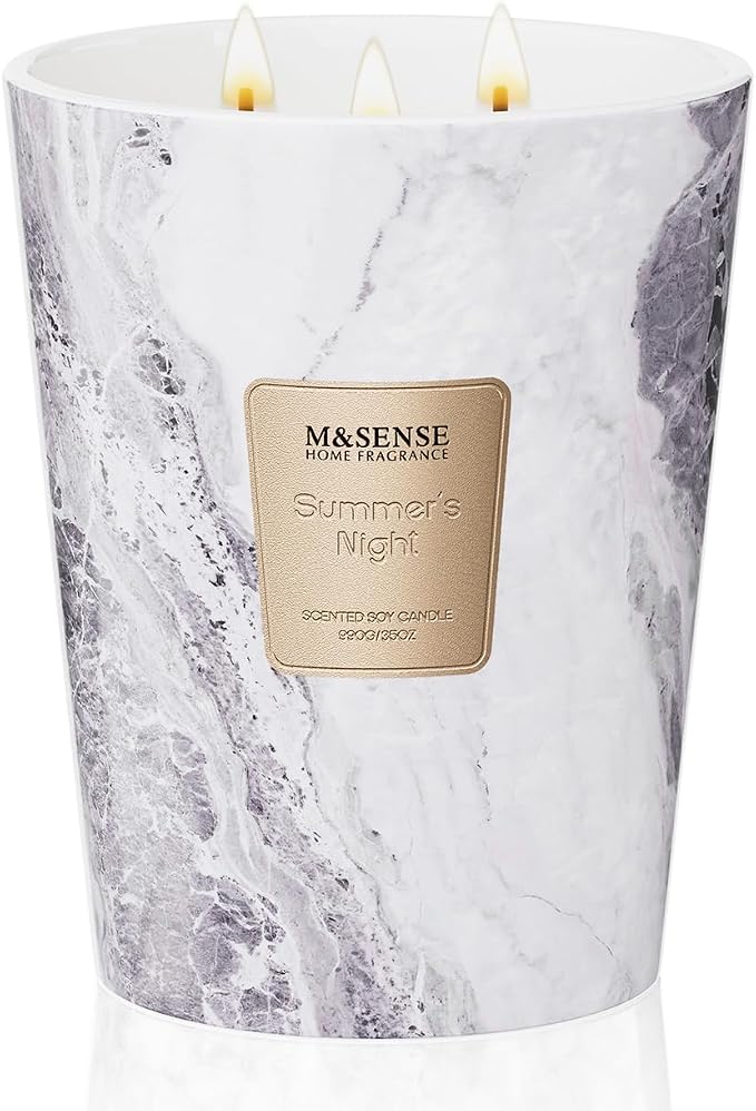 M&SENSE Extra Large Summer Candle 35oz 150H Summer Night Scented Candle, 3 Wick Highly Scented Jar Candle, XL Candles Gift for Stress Relief, Meditation, Yoga