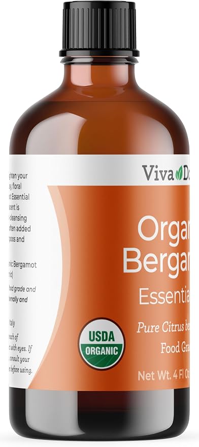 Viva Doria Bergamot Essential Oil, USDA, Certified Organic Bergamot Oil, 100% Pure, Natural Essential Oil, Undiluted, for Aromatherapy | Food Grade, 118 mL (4 Fluid Ounce)