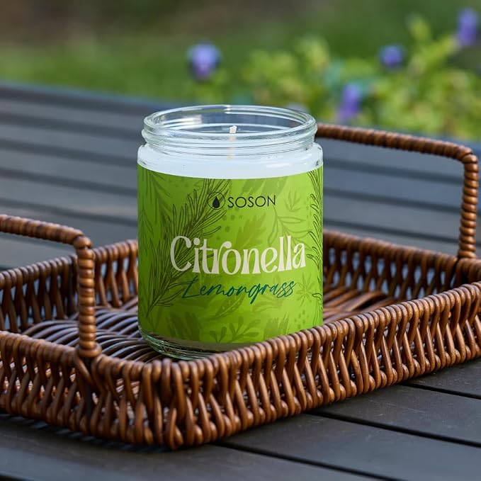 Simply Soson Citronella Lemongrass 9oz Scented Candle – Fresh Citrus Aromatherapy Candle for Indoor & Outdoor Use, Summer Home Fragrance