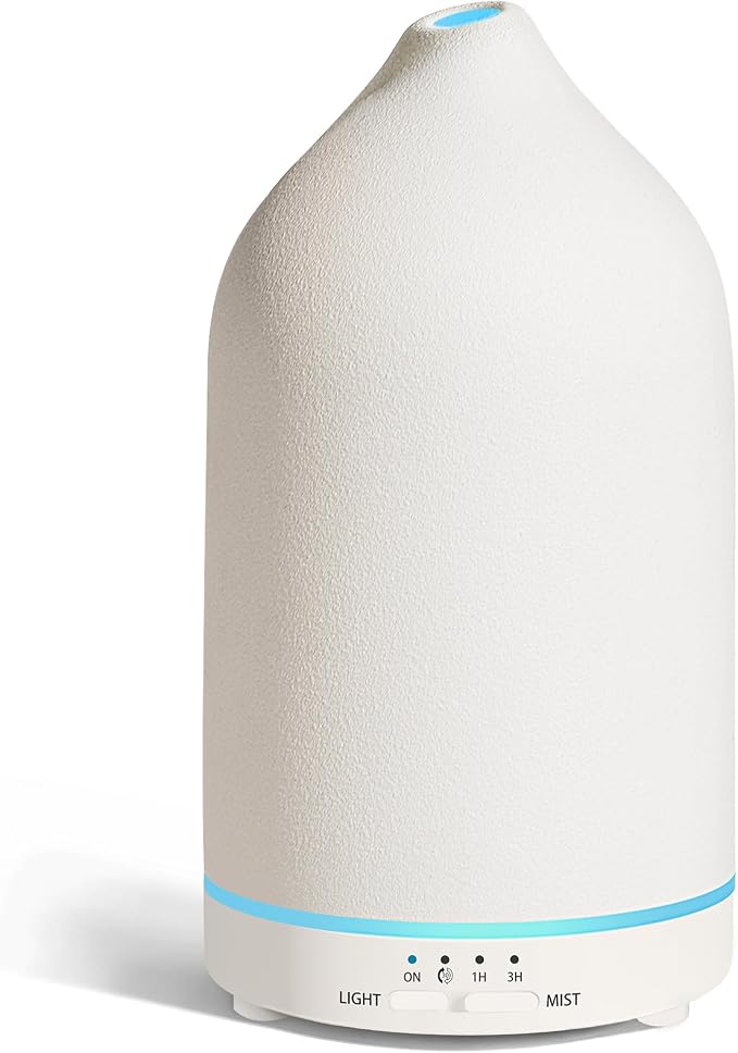 URPOWER 180ML Ceramic Essential Oil Diffuser - Ultrasonic Aromatherapy Diffuser with 7-Color LED Lights, Auto Shut-Off & 2 Mist Modes, Quiet Scent Diffusers for Home, Office, Yoga