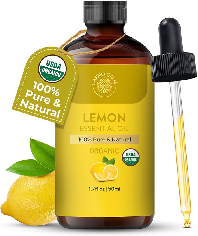 Lemon Essential Oil | USDA Certified Organic Lemon Oil for Skin & Hair | Aromatherapy, Diffuser, Cleaning & DIY Uses | 1.7 fl oz