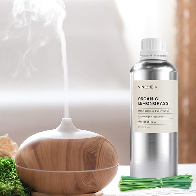 VINEVIDA Organic Lemongrass 32 oz Undiluted Essential Oil - Pure, Uncut, and Unfiltered