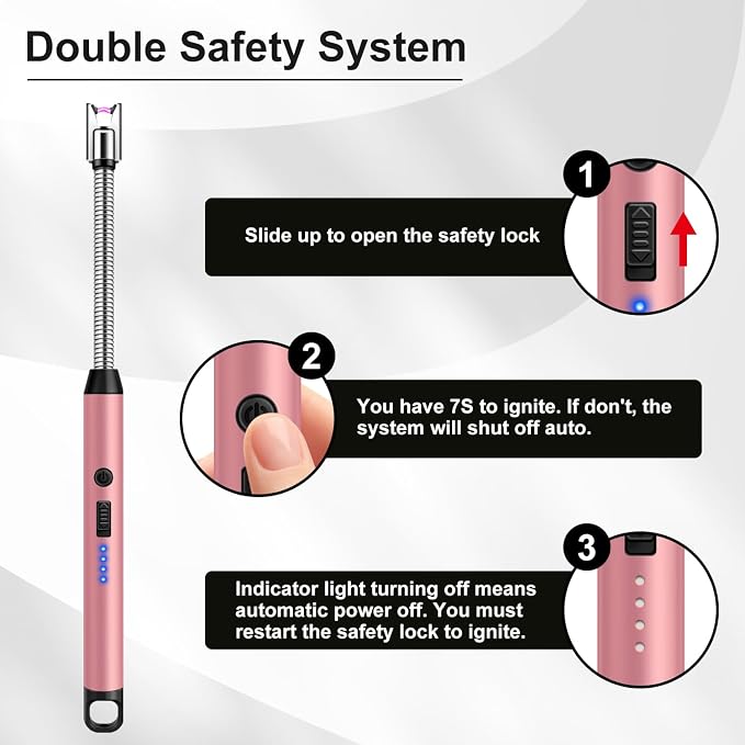 Upgraded 2 Pack Electric Candle Lighter with 360° Flexible Neck & Safety Lock, Windproof USB Rechargeable Flameless Arc Long Lighters for Grill, BBQ, Camping, Fireplace, Stove (Black & Rose Gold)