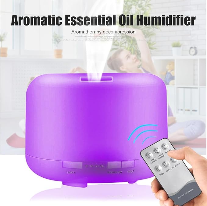500ml Essential Oil Diffuser with Remote Control, Premium Ultrasonic Aromatherapy Diffusers Scent Humidifier Vaporizer Auto-Off Timer for Large Room Home, Yellow (White)
