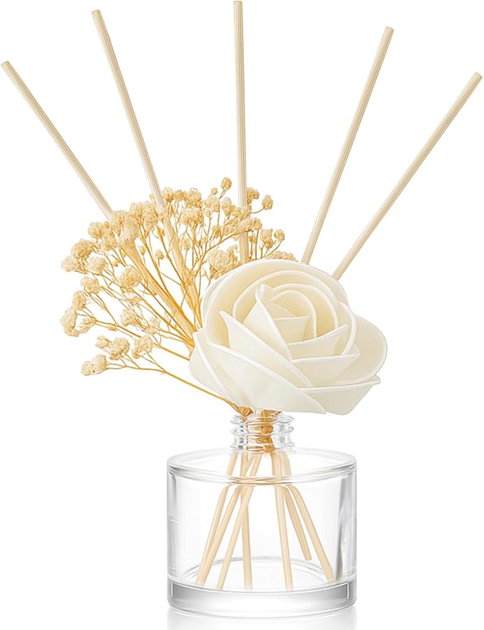 Daifunli 11 Pcs Flower Reed Diffuser Set Include Sola Flowers Diffuser Sticks with 5oz Empty Design Bottles Fragrance Rice Paper Natural Flower for Bedroom Office Bathroom Shelf Decor Gift(Elegant)
