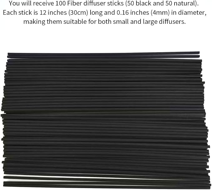 100PCS Black Fiber Reed Diffuser Sticks 12 Inch Long 4mm Diameter Strong Absorption Refill Replacement Reeds for Diffuser Stick Essential Oil Scented Aroma Fragrance Rod for Home Office Spa