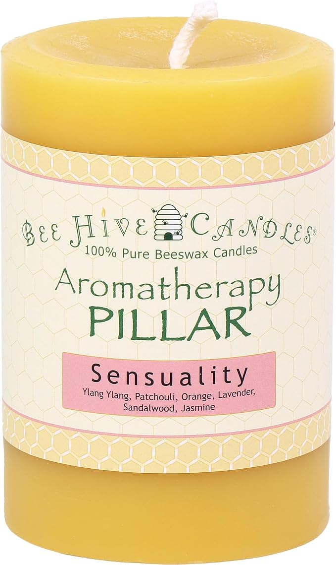 Bee Hive Candles 100% Pure Beeswax Aromatherapy Pillar Candle (3" x 4", Sensuality)
