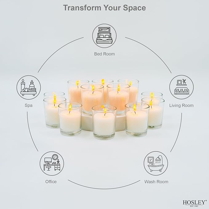 Hosley 20-Pack White Unscented Votive Candles in Clear Glass Holders Hand Poured Wax for Timeless Elegance and Versatile Décor Illuminate Every Moment