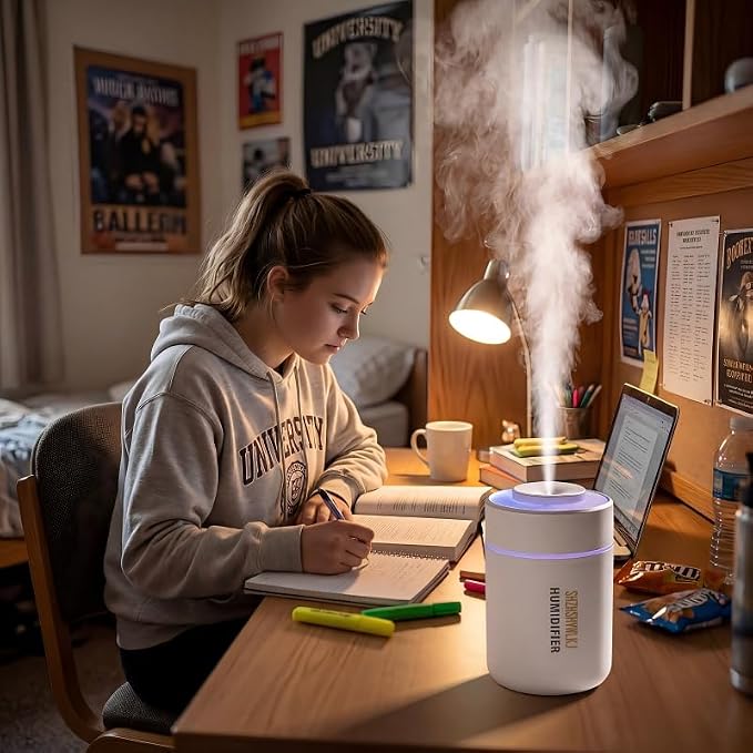Mini Humidifier - 7-Color LED Night Light, 2-in-1 Aroma Diffuser & Humidifier, USB Portable, 4H/8H Timer, Safe Auto Shut-Off, Ideal for Home Office Car Gift (white, 2.8 * 2.8 * 4.1)