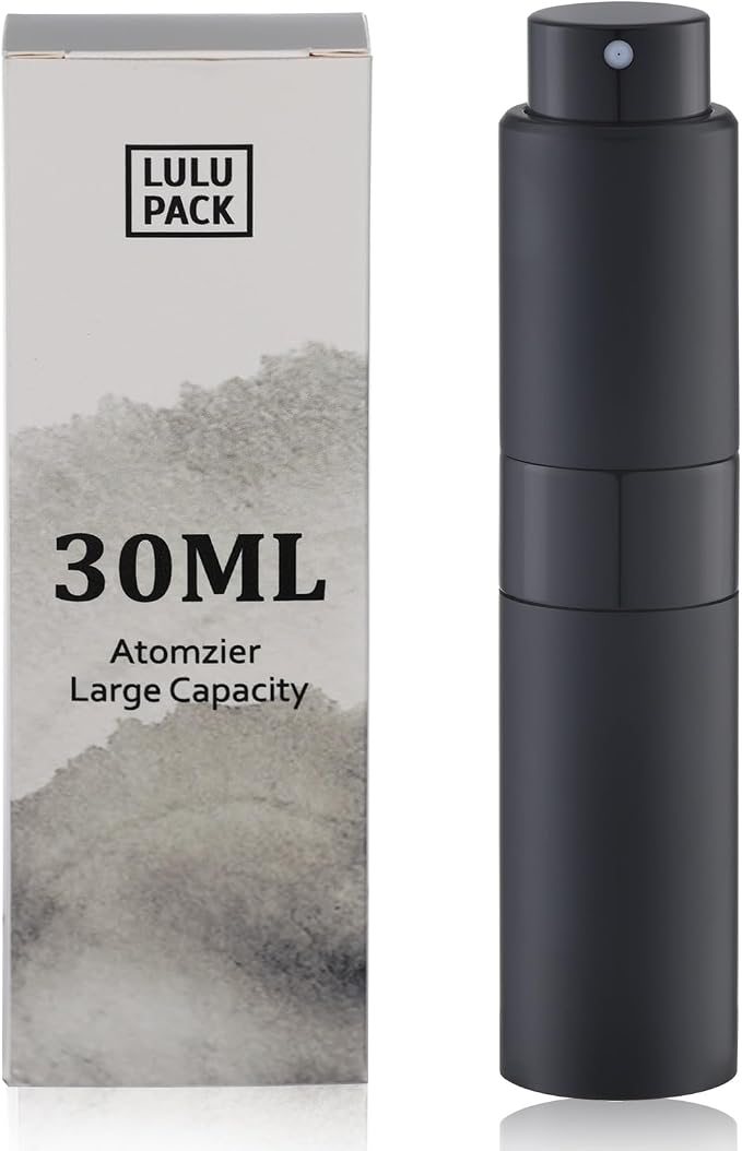 Lulupack Perfume Atomizer Refillable Travel Bottle: Cologne Portable Sprayer for Men - Mini Spray Empty for Refill - 1oz Large Size Black