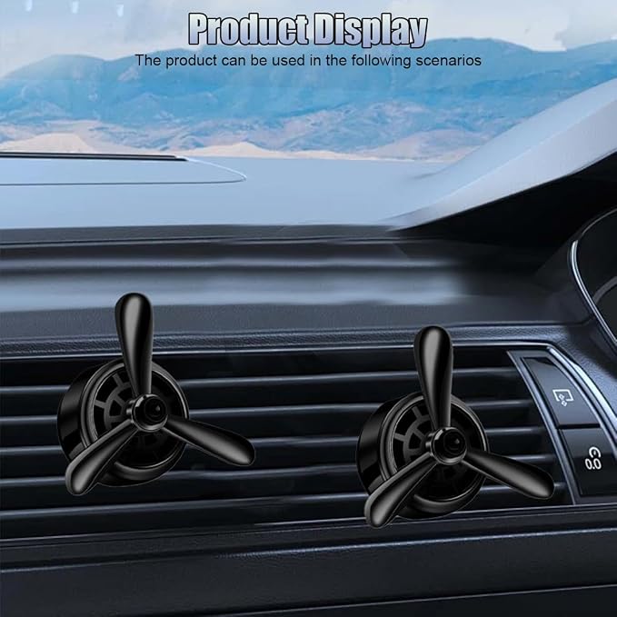 Car Air Condition Outlet Clip, Stylish Propeller Dashboard Air Vent Trim Clips, Air-Driven Diffuser, Creative Automotive Interior Decoration Accessories for Women Men (Black, 2PCS)