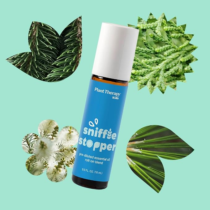 Plant Therapy Kids Sniffle Stopper Essential Oil Blend Pre-Diluted Roll-On 10 mL (1/3 oz) Respiratory Support Blend 100% Pure, Natural Aromatherapy, Therapeutic Grade