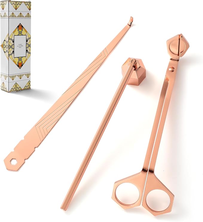 PATOISE 3-in-1 Candle Accessory Set, Wick Trimmer, Candle Snuffer, Wick Spoon, Stainless Steel Material Perfect for Candle Lovers(Rose Gold)