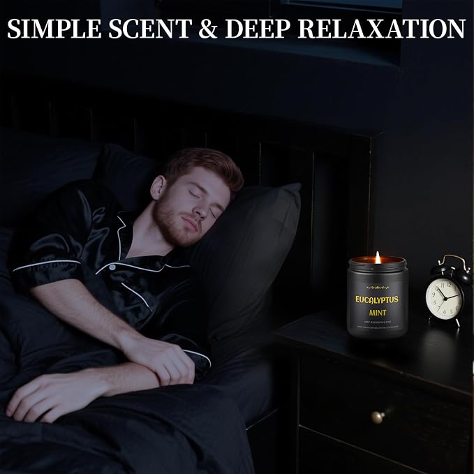 Scented Candles for Men, 4 Pack Mens Candle Set, Soy Candles for Home Scented, Masculine Candle for Him, 28oz, 200 Hours Burning Time Aromatherapy Candles of Lavender/Eucalyptus/Leather/Oak