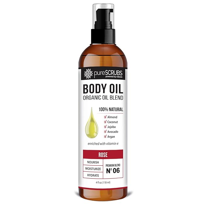 pureSCRUBS Ultra Moisturizing Rose Body Oil for Dry Skin, Lightweight Full Body Moisturizer for Soft, Silky Skin, Massage & Cuticle Oil, Vitamin E Enriched, 4 oz