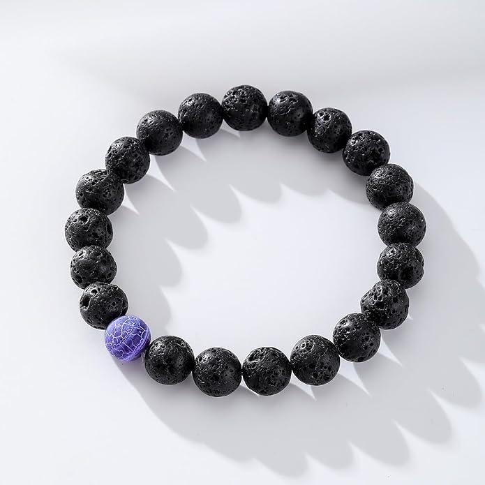 FORUBUS 2Pcs Lava Rock Beaded Bracelet Set – Essential Oil Diffuser Jewelry with Natural Stone Beads for Aromatherapy, Yoga, Meditation, and Stress Relief, Stretchy Bracelets for Women Men