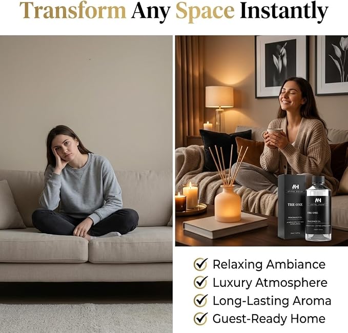 The One Hotel Scent Diffuser Oil - Aromatherapy Fragrance Inspired by 5-Star Hotels - Notes of Cardamom, Leather, Lemon with Cinnamon & Sandalwood - Inspired by Luxury Hotel The One Diffuser Scent