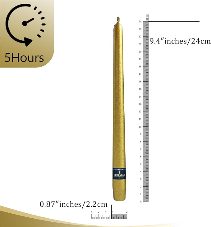 Taper Candle Gold Candlesticks,10 Inch Metallic Twisted Candles Long Candle Sticks Golden Tapered Candles for Table Decor Christmas Gift Idea