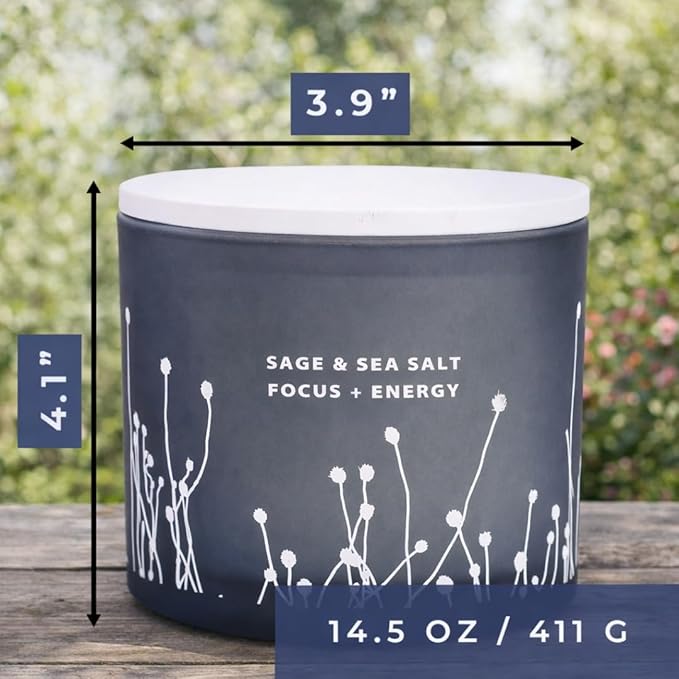 White Sage Sea Salt 3 Wick Candle - Large Soy Scented Candle 14.5 oz - Sage Candle for Cleansing House - Aromatherapy Energy Cleansing Candle for Home, Stress Relief, Women & Men
