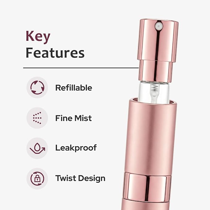 LISAPACK 8ML Atomizer Perfume Spray Bottle for Travel (3 PCS) Empty Cologne Dispenser, Portable Sprayer (Pink)