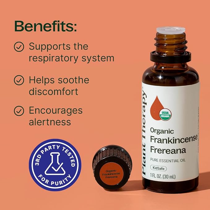 Plant Therapy Organic Frankincense Frereana Essential Oil 100% Pure, USDA Certified Organic, Undiluted, Natural Aromatherapy, Therapeutic Grade 10 mL (1/3 oz)