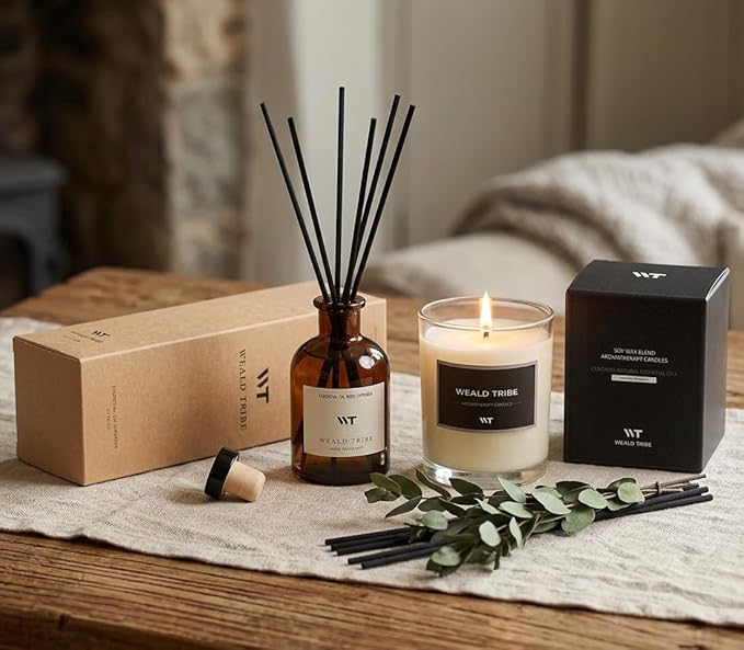 WEALD TRIBE Flower Reed Diffuser Set Eucalyptus & Lavender Scent for Room Bathroom Accessories Shelf Decor & Air Fresheners, Sticks Defusers with 4.0 fl oz Essential Oils, Home Fragrance Office Gift